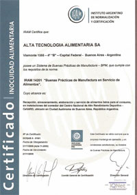 HACCP Certificado de Planta Alim Cenard